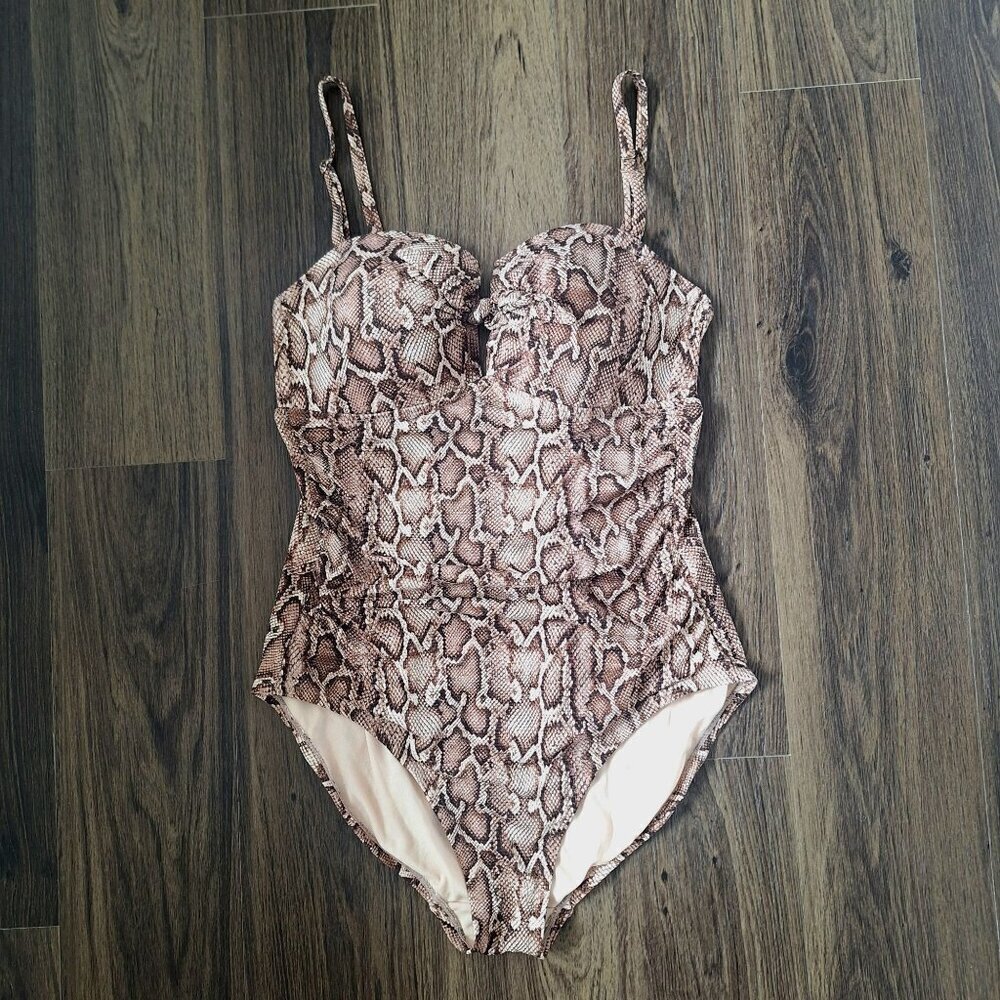 💙 Kona Sol One Piece Swimsuit Reptile Snake Print Stomach Flattering Size L